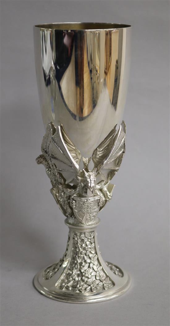 A 1980s Aurum silver goblet commemorating the wedding of Prince Charles & Lady Diana, Hector Miller, London, 1981, 12 oz.